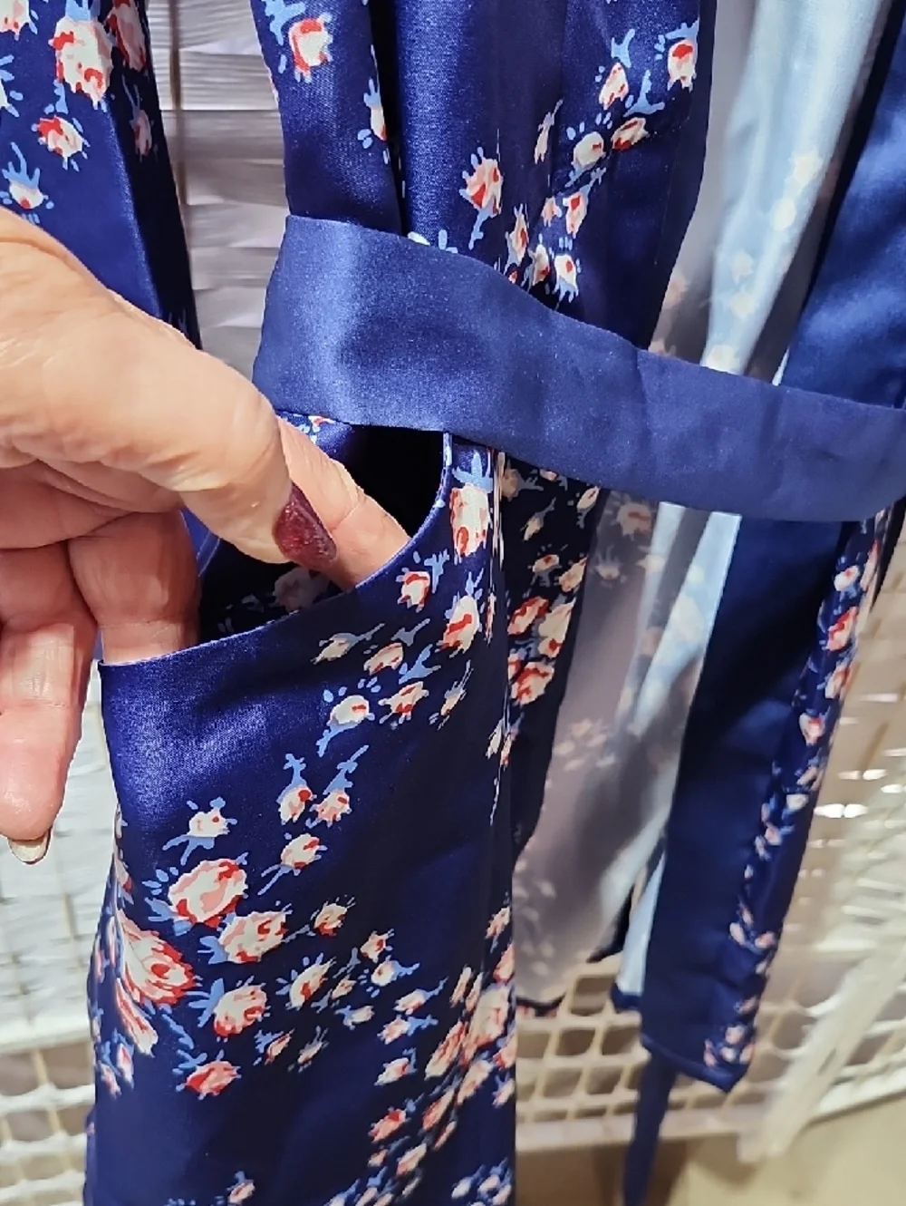 Morgan Lane Satin Floral Slip — Navy with Pink and Cream Blossoms - Picture 3 of 4